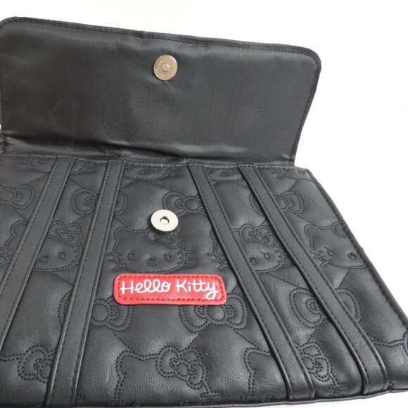 Sanrio Hello Kitty Clutch Black Faux Leather Purse Bag Snap Pouch Embossed - Picture 3 of 8
